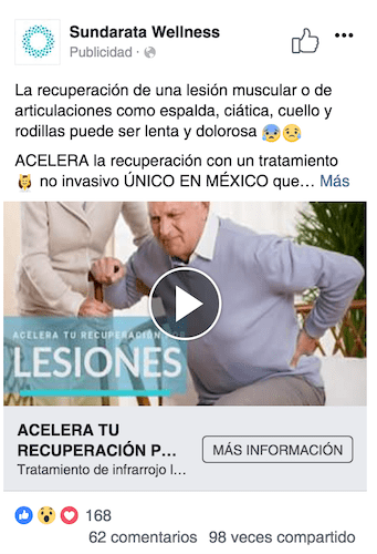Anuncio de Facebook para el bienestar de Sundarata.