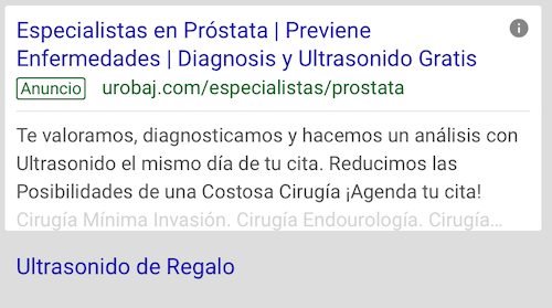 Una búsqueda en Google de un médico en español.