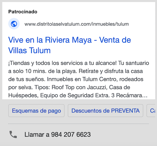 Villas tulum: captura de pantalla.