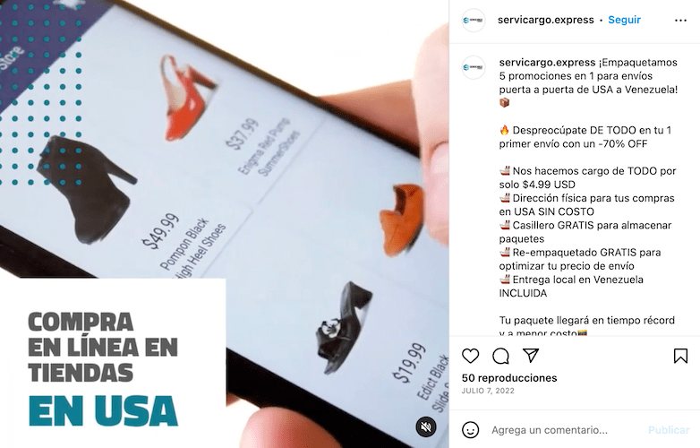 Comprar el mercado en instagram en usa.