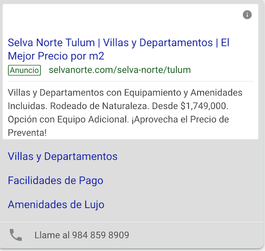 Adwords de Google: captura de pantalla.