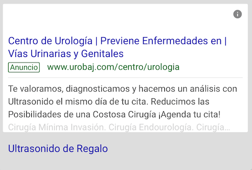 Una búsqueda en google de un sitio web en español.