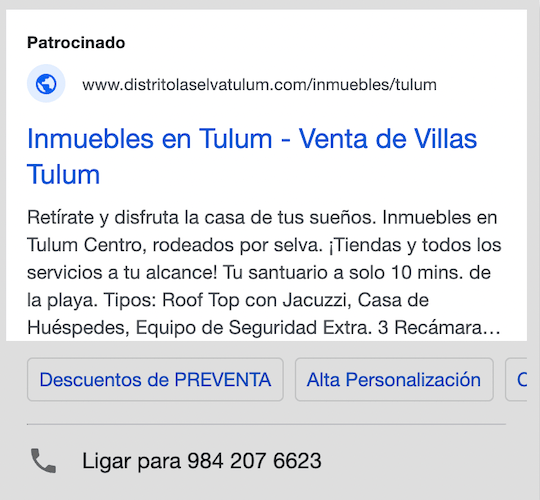 Un anuncio de una villa en tulum.