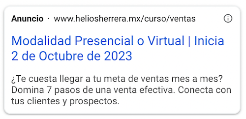 Un anuncio de google con el texto'modelado presidio virtual'.