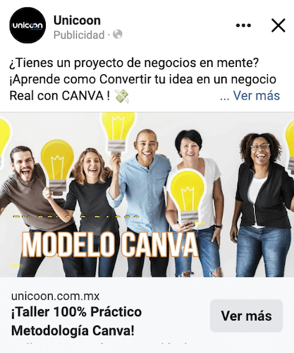 Un anuncio de facebook con un grupo de personas sosteniendo bombillas.