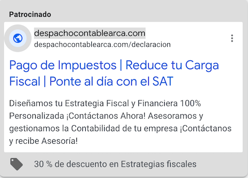 Adwords de Google: captura de pantalla.