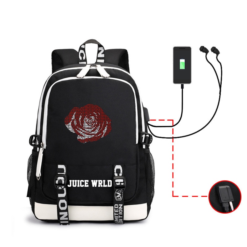Juice Wrld Printed Backpack For Men And Women Students School Bag USB Charging Headset Hole Backpacks 2 - Juice Wrld Store