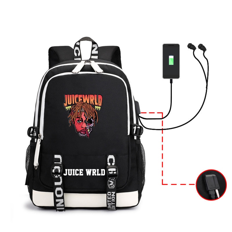 Juice Wrld Printed Backpack For Men And Women Students School Bag USB Charging Headset Hole Backpacks 1 - Juice Wrld Store