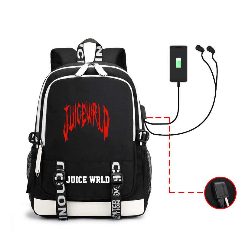 Juice Wrld Printed Backpack For Men And Women Students School Bag USB Charging Headset Hole Backpacks - Juice Wrld Store