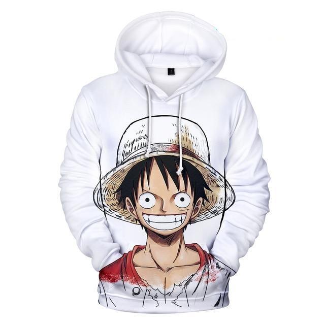 One Piece White Monkey D. Luffy Hoodie ANM0608 XXS Official One Piece Merch