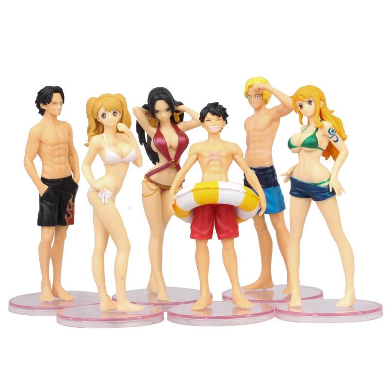 Set of 6 Mugiwara at the Beach One Piece Figures OMS0911