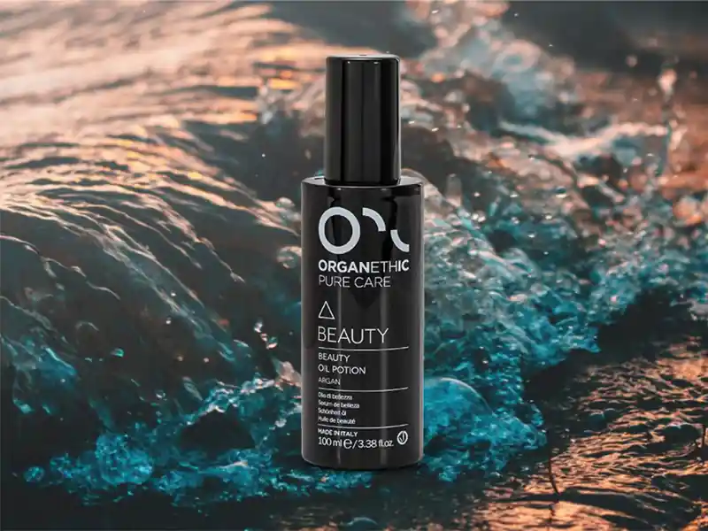 Organethic Pure Care Beauty Oil Potion with sea in background