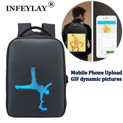 LED Display Backpack Outdoor Mobile Advertising Waterproof Back Shoulder Bag  Size 17 inchBlack