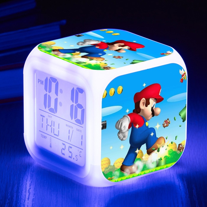 Super Mario LED colorful color changing alarm clock Mario Brothers cartoon alarm clock children creative clock 3 - Mario Plush
