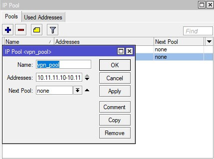 MikroTik add pool