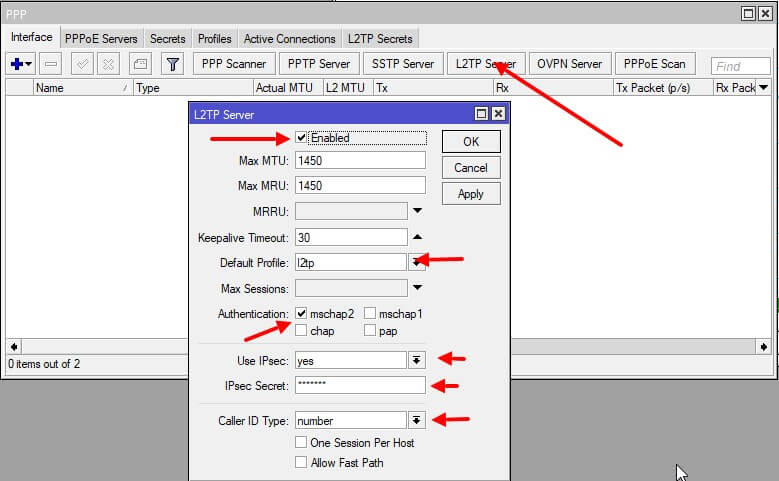 MilroTik L2TP Server Enabled