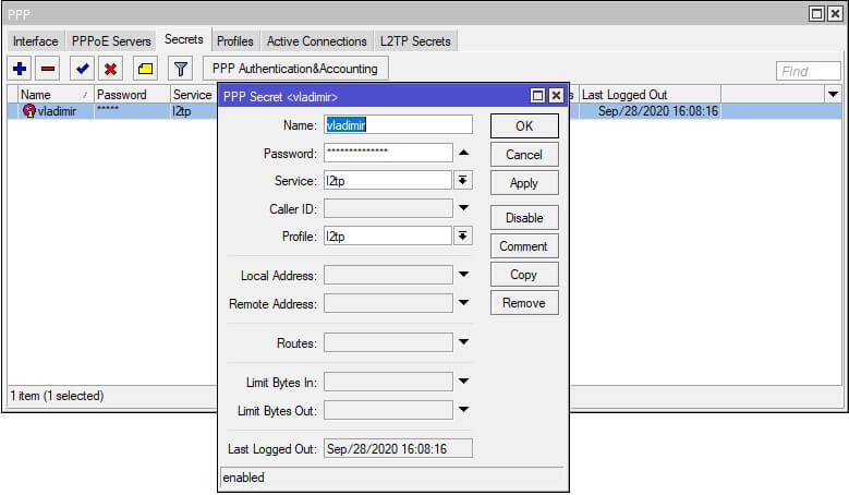 MikroTik PPP Secrets
