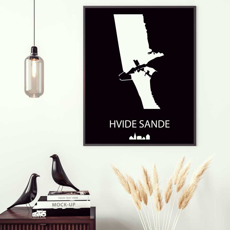 Hvide Sande Byport/kort - plakat -sort