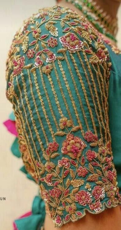 Pink Kantha Blouse Piece With Yellow, Green & White Motifs