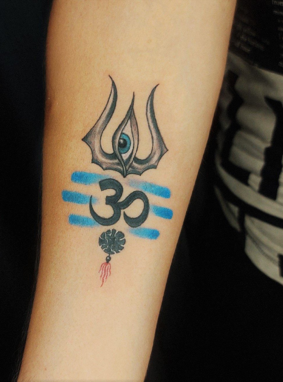 Trishul tattoo with shivas third eye and om  Third eye tattoos Neck  tattoo for guys 3rd eye tattoo