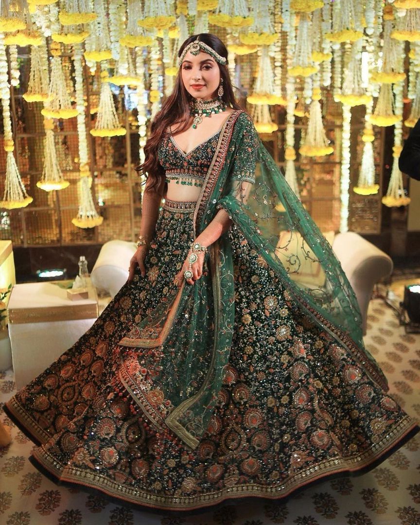 Dark green sale colour bridal lehenga