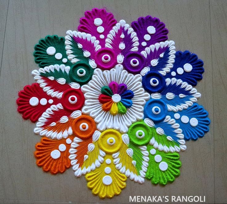Peacock rangoli design 1437 - YouTube
