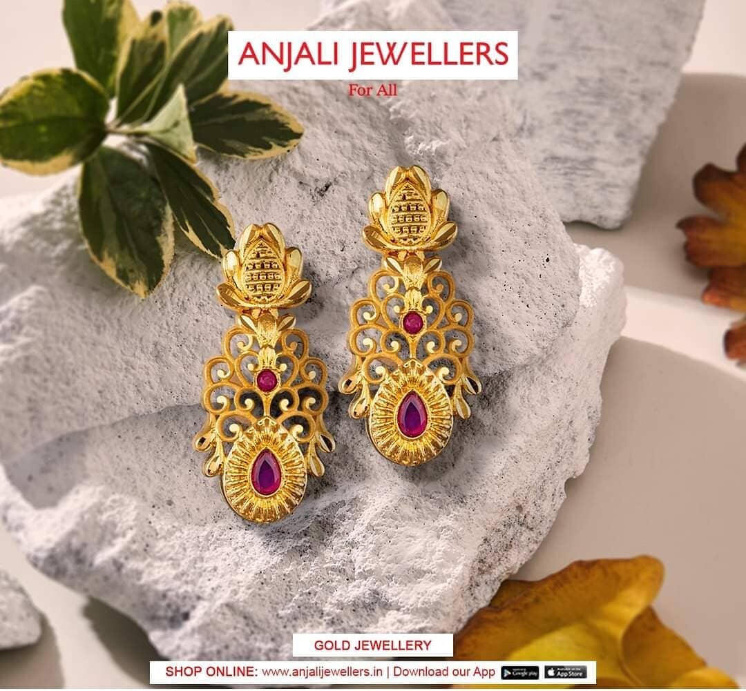 Anjali Jewellers  Your ethnic wear is only missing a touch of gold  Brighten up your day with this pair of beautifully crafted danglers from  the house of Anjali Jewellers Its truly