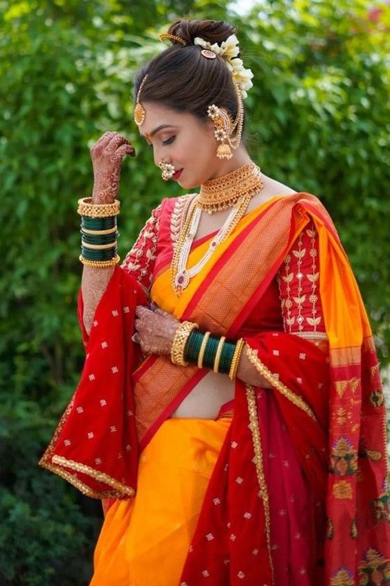 Yellow nauvari sale saree for wedding