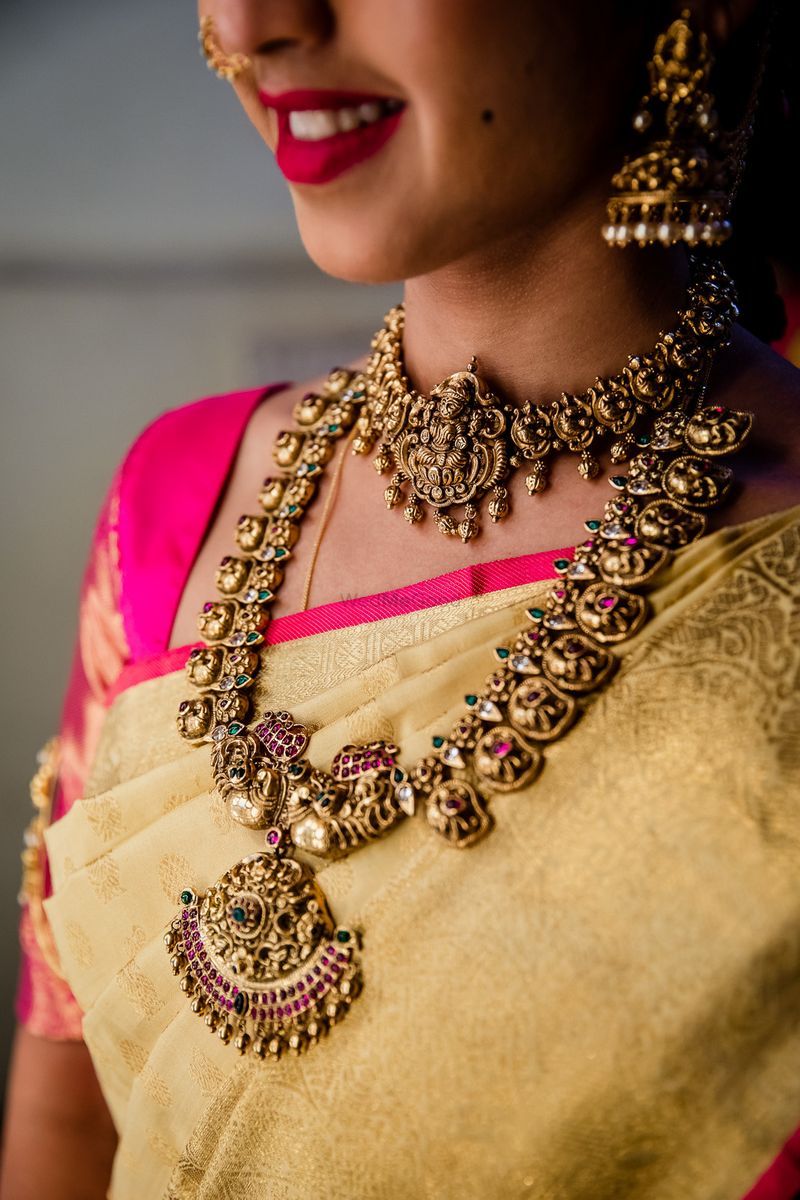 Bride with hot sale temple jewellery