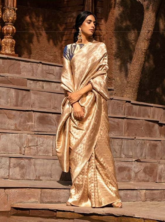 Gold Color Shimmer Party Wear Glitter Sequence Saree