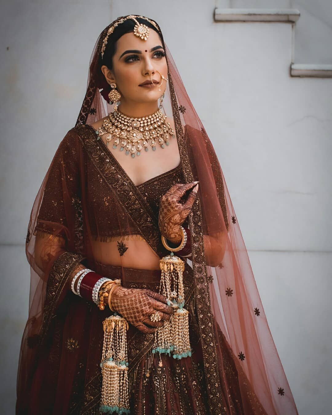 Wine red bridal on sale lehenga