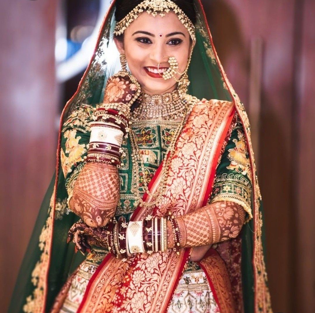 Red green lehenga on sale bridal