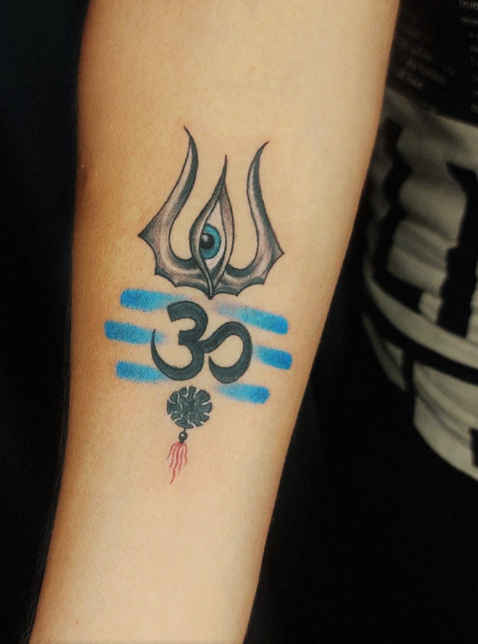 Discover Om Symbol With Trishul Tattoo on Forearm  Black Poison Tattoos