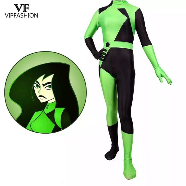 VIP FASHION Hot Sales Movie Super Villain Kim Female Shego Costume Lycra Spandex Halloween Cosplay Shego 1 - Shego Costume