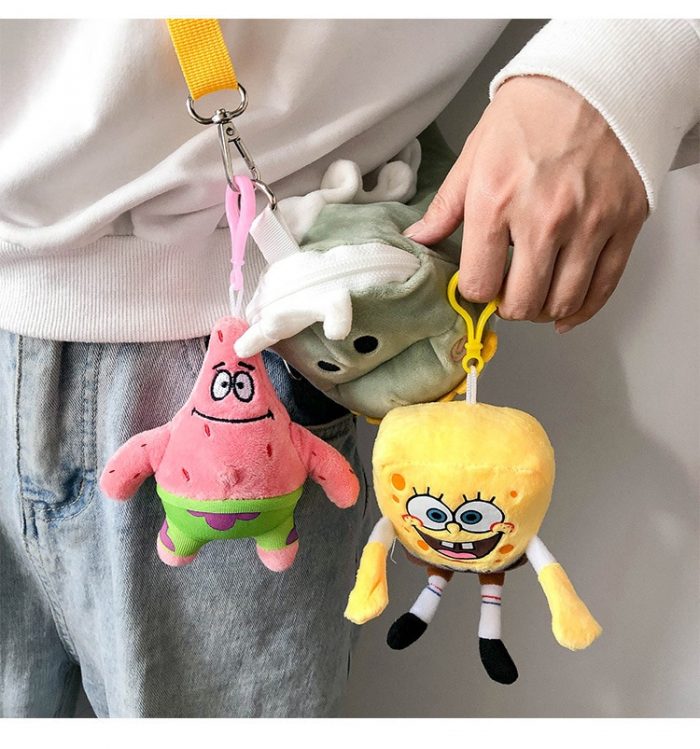 Cartoon Spongebob Patrick Star Soft Plush Car Key Chain Couple Backpack Pendant Kawaii Children s Toy 3 - Spongebob Plush