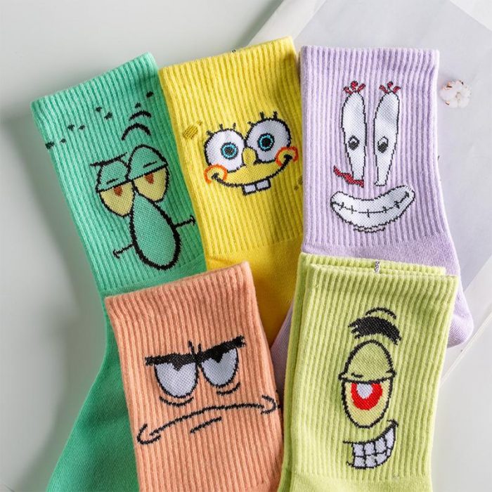 Cute Socks SpongeBob Patrick Star European And American Cartoon Socks Pure Cotton Male Growth Tube Trend 2 - Spongebob Plush