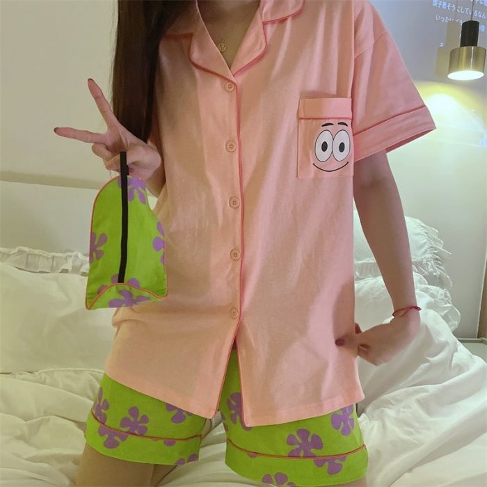 Kawaii Spongebobed Squarepants Patrick Star Cartoon Couple Pajamas Summer Cotton Short Sleeved Shorts Cute Home Wear 5 - Spongebob Plush