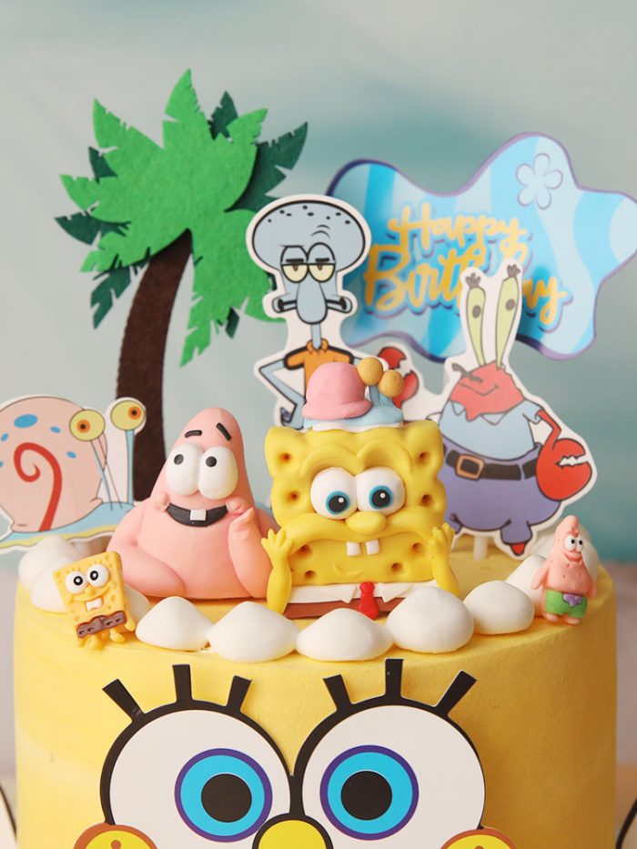 Yellow Sponge Baby Theme Cake Toppers for Birthday Party Cartoon Baby Shower First Birthday Cake Decoration 3 - Spongebob Plush