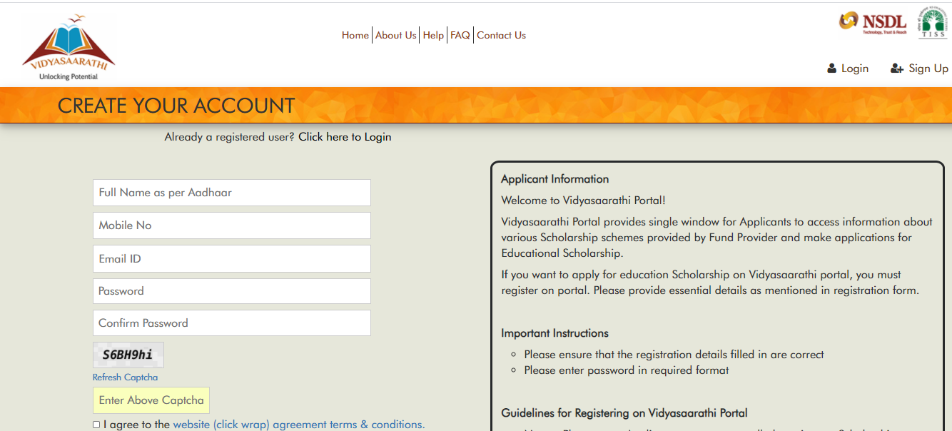 Registration Vidyasaarathi Scholarship 2023 Apply Online