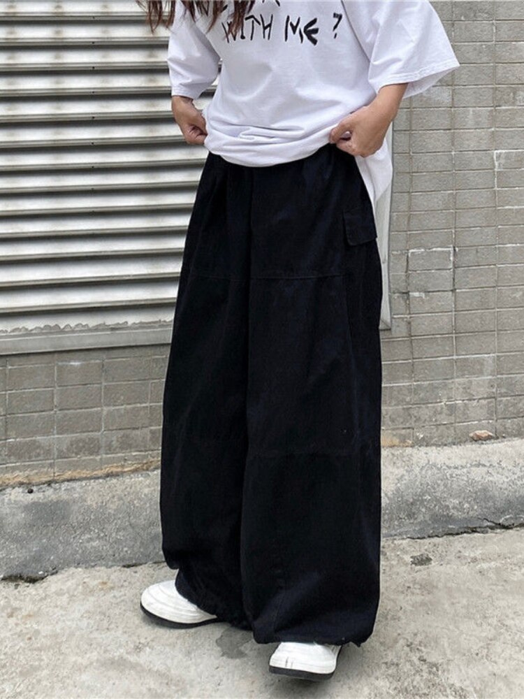 HOUZHOU Japanese Style Oversize Brown Cargo Pants Women Harajuku Streetwear Joggers Sweatpants Pockets Parachute Trousers Hippie 4 - Parachute Pant Shop