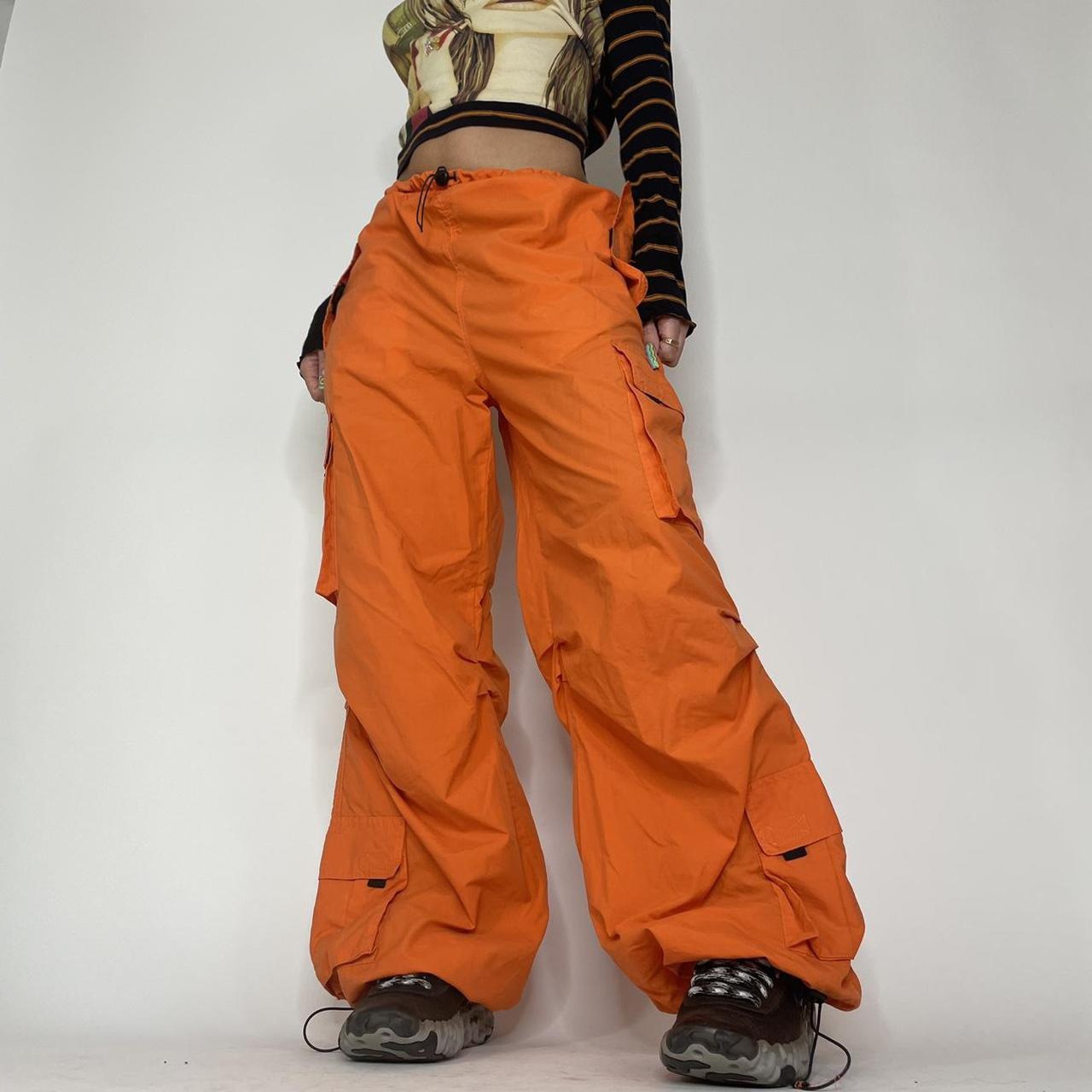 Y2k Orange Cargo Long Pants Bootcut Multipockets Loose Palazzo Parachute Fashion Streetwear Summer Women Clothes Ladies - Parachute Pant Shop