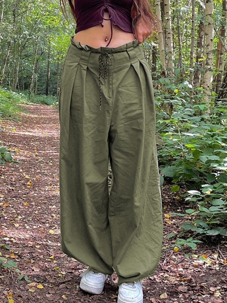 2023 Low Waist Parachute Pants Baggy Women Y2K Pockets Oversized Green Grunge Vintage Harajuku Cargo Trousers 1 - Parachute Pant Shop