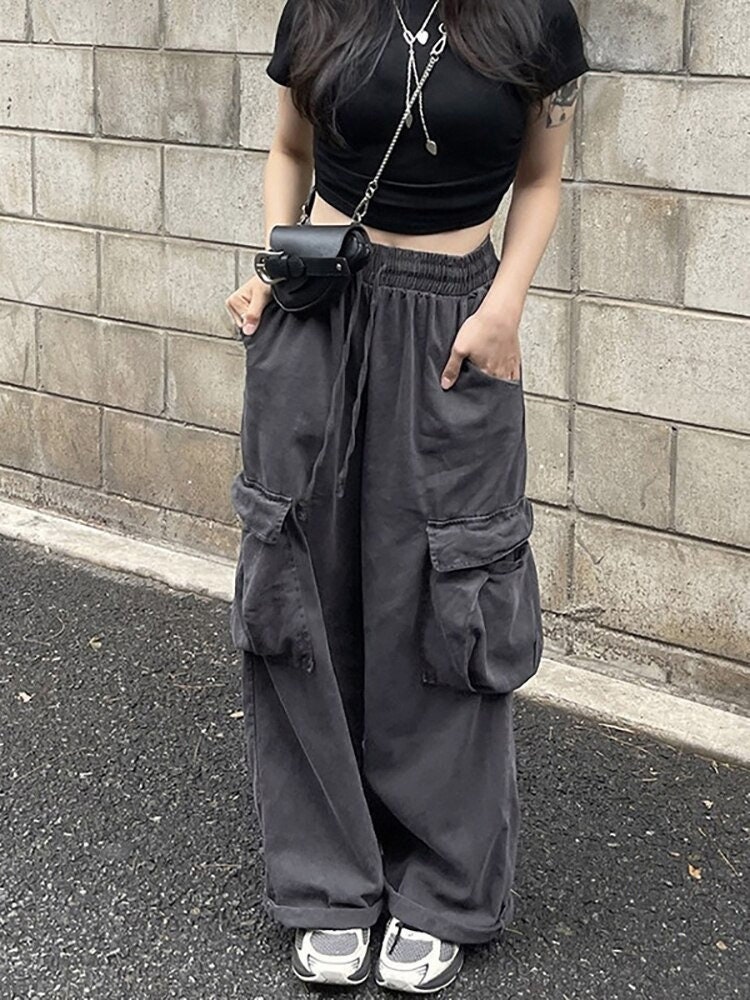 High Waist Wide Leg Cargo Pants / Streetwear / Gothic / Harajuku / Punk / Grunge