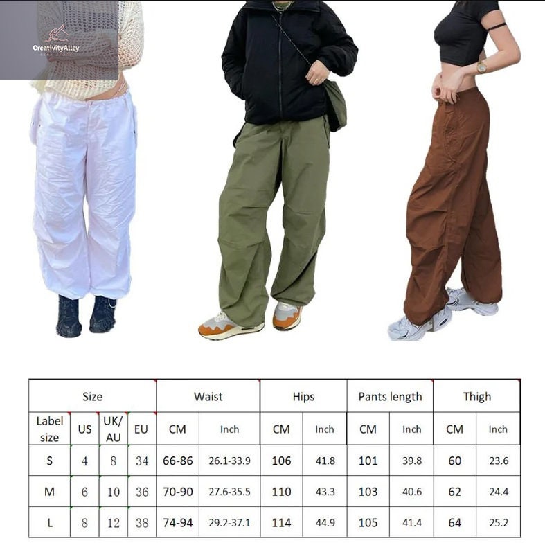 Y2K Baggy Wide Leg Cargo Pants, White Green Low Waist Sweatpants, Regular Women Streetwear Pants