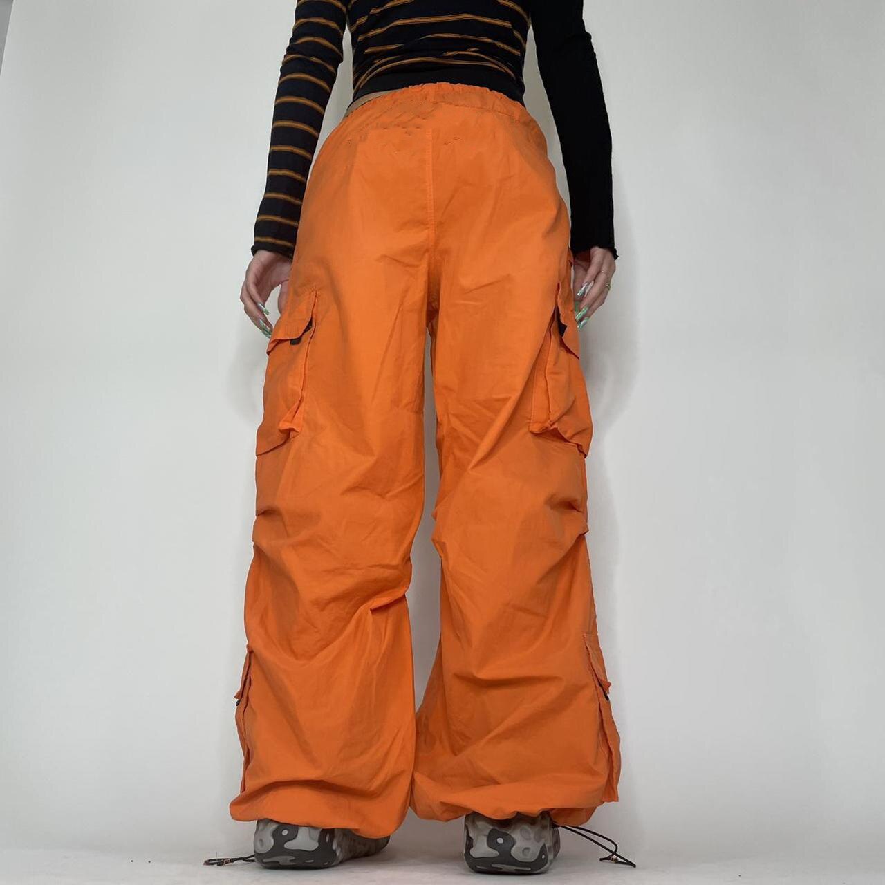 Y2k Orange Cargo Long Pants Bootcut Multipockets Loose Palazzo Parachute Fashion Streetwear Summer Women Clothes Ladies 3 - Parachute Pant Shop