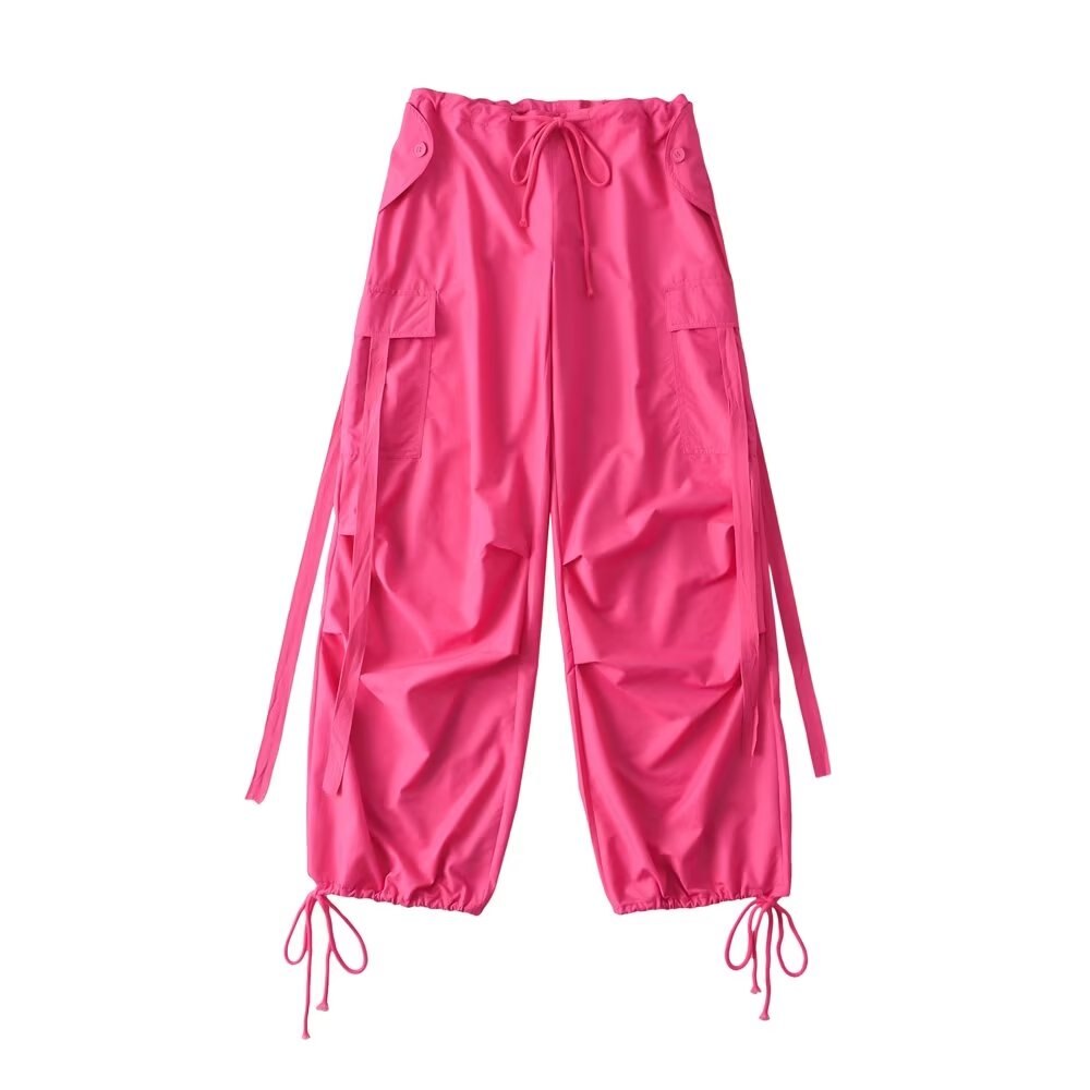 YOZOU Pink Baggy Cargo Parachute Pants Y2k Oversize Loose Black White Red Bottoms Streetwear Joggers Low 2 - Parachute Pant Shop