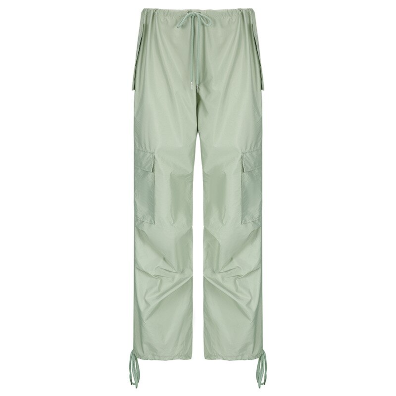 Parachute Pants Baggy Cargo Sweatpant Straight Adjustable Waist Pockets Loose Low Rise Green Y2k Streetwear 4 - Parachute Pant Shop