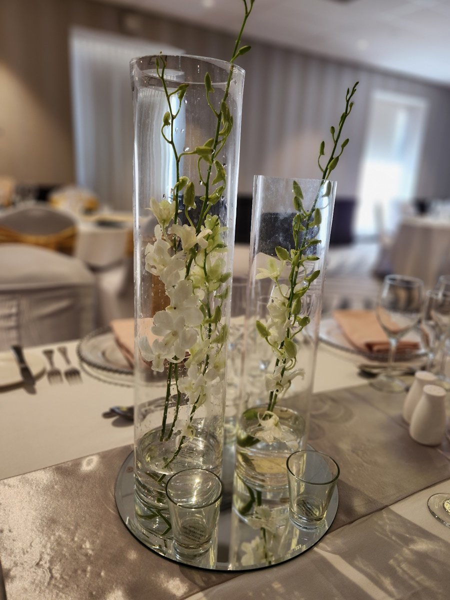 Cylinder Pair with Sunken Flowers and Tealights