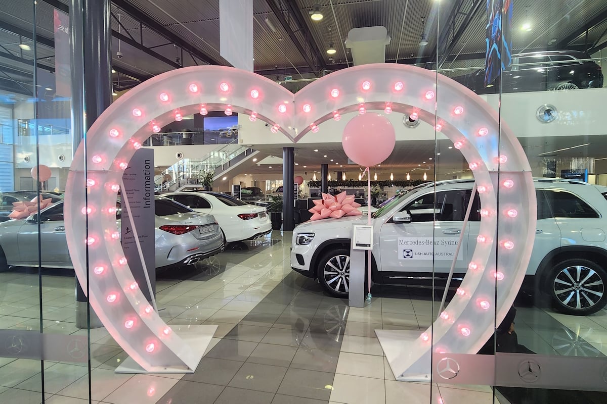 Light Up Heart Arch at Car Dealership