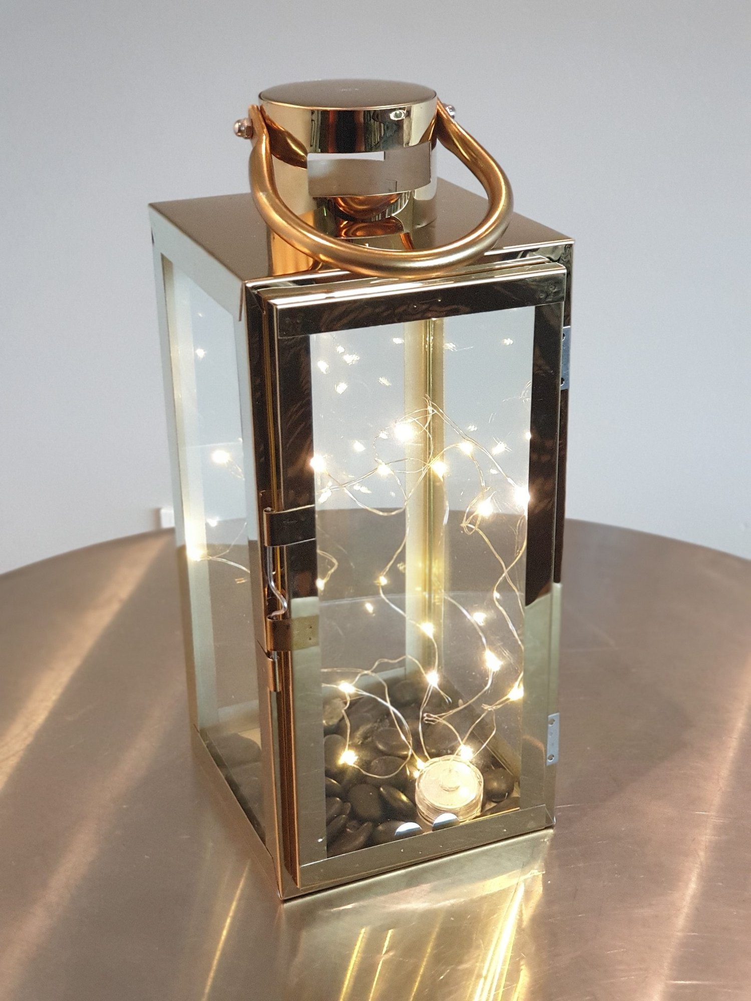 Gold Lantern with LED seed lights